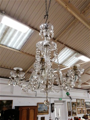 Lot 684 - Cut-glass five-light chandelier