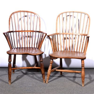 Lot 630 - Victorian elm and yew Windsor chair, stamped...