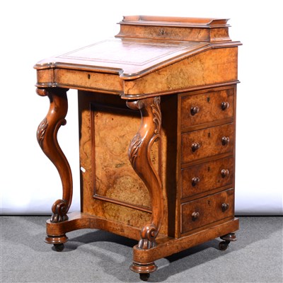 Lot 628 - A Victorian figured walnut Davenport, hinged stationery, ...