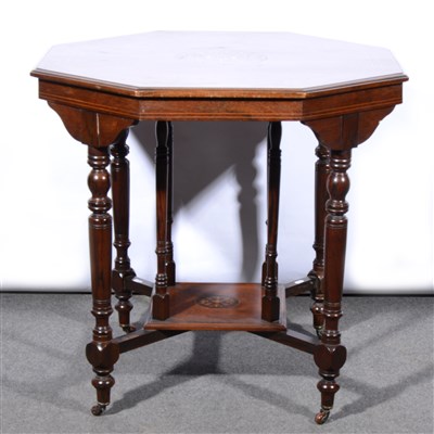 Lot 561 - A Victorian inlaid rosewood window table, octagonal top, ...