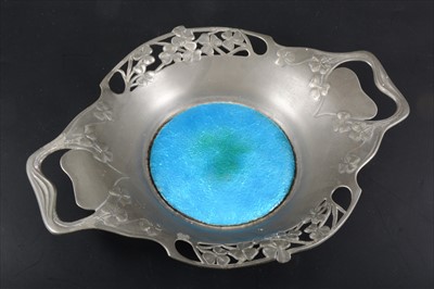 Lot 34 - An Arts and Crafts 'Tudric' pewter and enamel dish, by Liberty & Co.