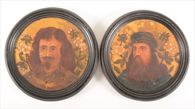 Lot 4 - A pair of mid 19th century portrait roundels, indistinctly signed.
