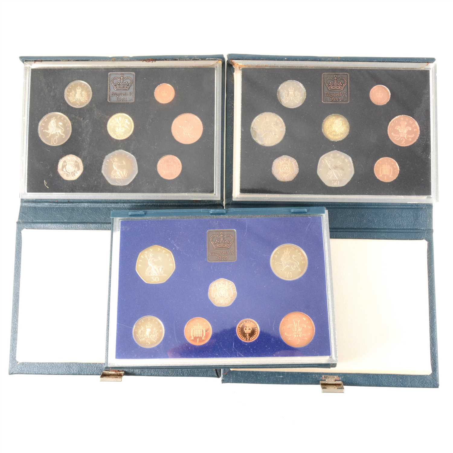 Lot 376 - Royal Mint UK proof coin sets, 1982-1997