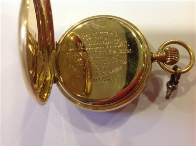 Lot 290 - An 18 carat yellow gold full hunter pocket watch.