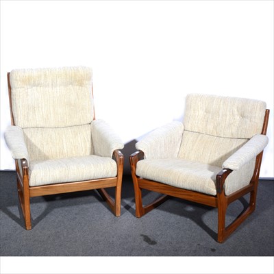 Lot 549 - A teak-framed three-piece lounge suite, 1970s