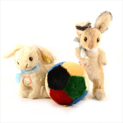 Lot 162 - Two Steiff Germany rabbit teddies and a ball.