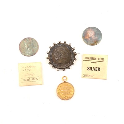 Lot 323 - Two small Victorian silver Diamond Jubilee medals, 1897, etc