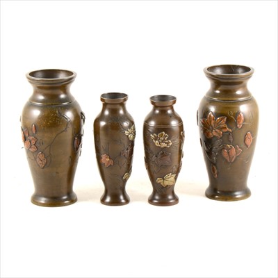 Lot 249 - Two pairs of Japanese bronze vases, Meiji