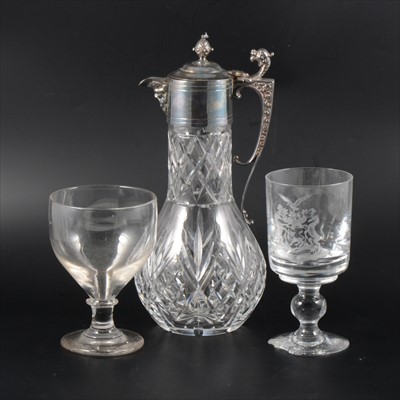 Lot 5 - An electroplated claret jug, plus two rummers.