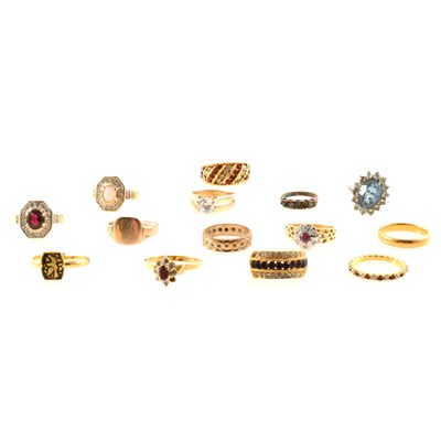 Lot 396 - Four gold rings. and ten costume jewellery rings.