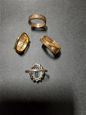Lot 396 - Four gold rings. and ten costume jewellery rings.