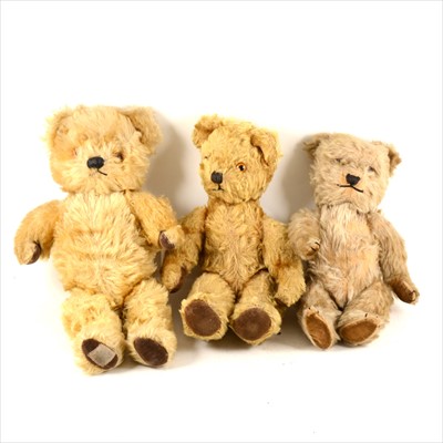 Lot 163 - Three small mohair teddy bears, including a musical bear, c1930s-1950s