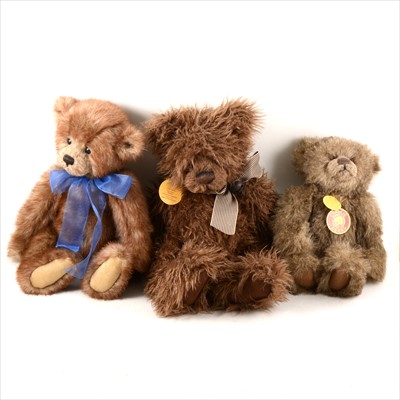 Lot 178 - Charlie Bears, "Kelvin", 40cm, with name tag, "Johnny", 34cm, "Kitty", 27cm with name tag.