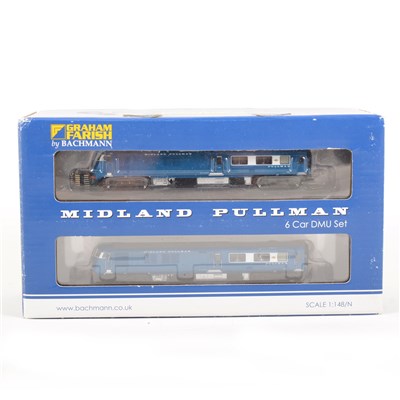 Lot 75 - Graham Farish N gauge model railway locomotive set; 371-740 Midland Pullman six car unit nanking blue, boxed.