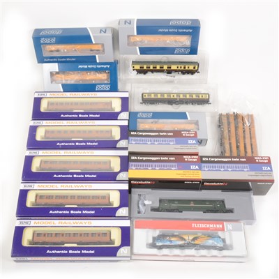 Lot 80 - Collection N gauge modle railways; including Bahcmann D829 'Magpie' locomotive, Fleischmann 781475 OBB electronic, coaches and wagons.