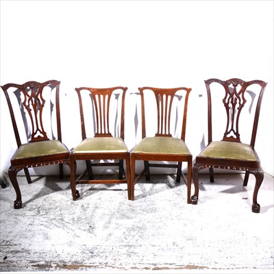 Lot 460 - Set of four Chippendale style stained walnut dining chairs