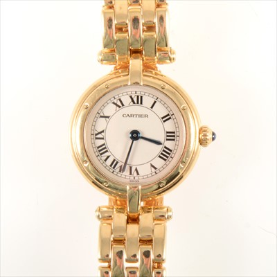 Lot 677 - Cartier - a lady's 18 carat yellow gold bracelet watch.