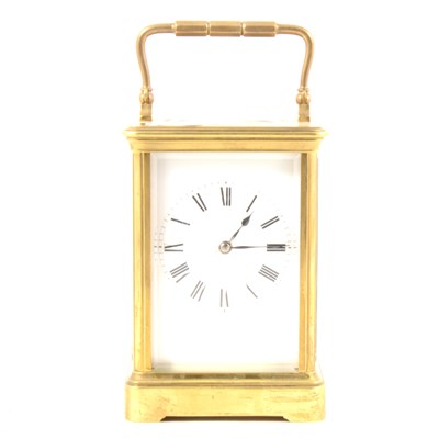 Lot 275 - A French brass cased carriage clock, platform escapement, 15cm.
