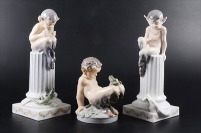 Lot 149 - Three hard-paste porcelain 'Faun' figures, by Royal Copenhagen.