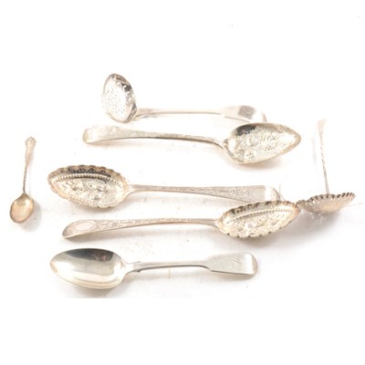 Lot 446 - A quantity of silver cutlery, including Georgian and Victorian spoons.