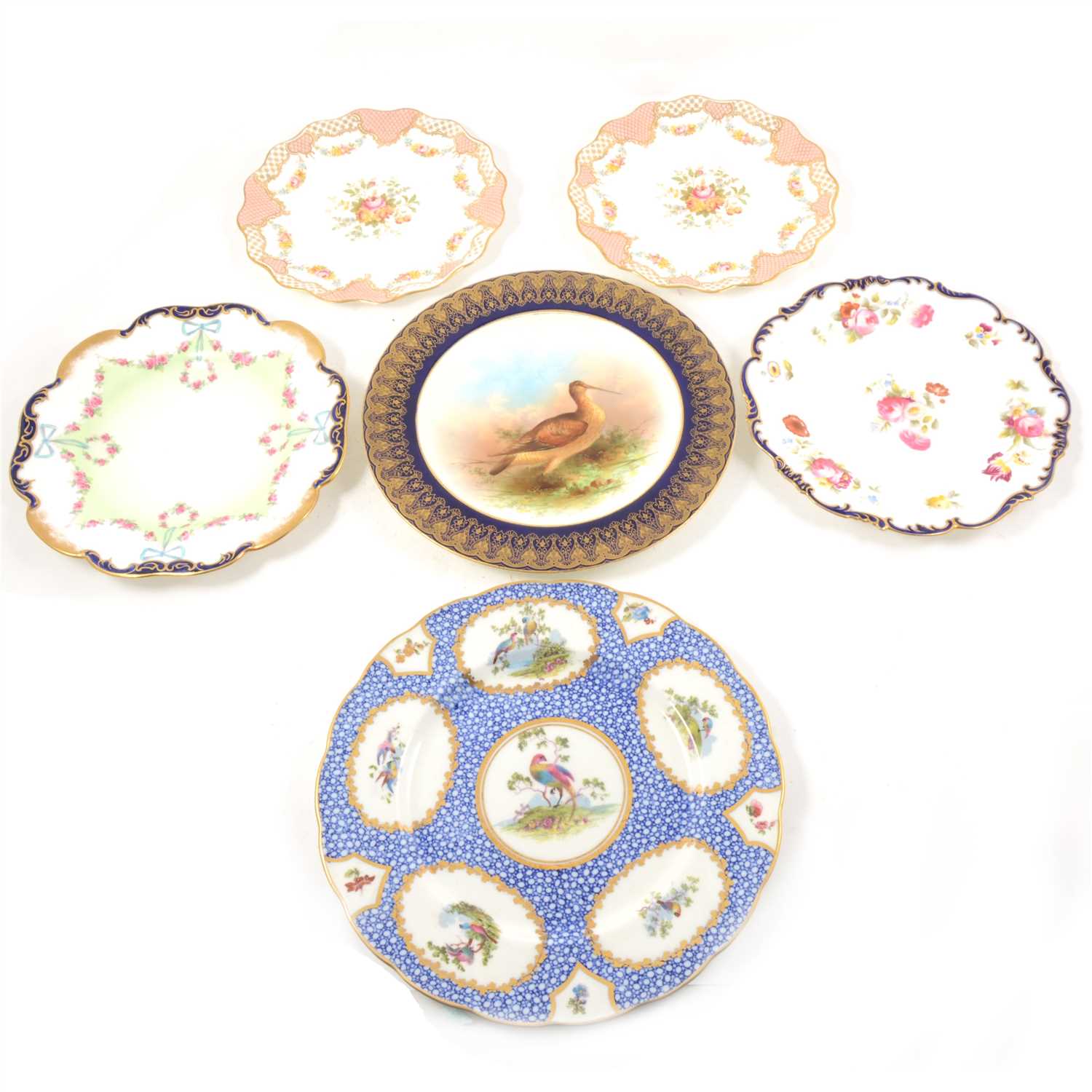 Lot 13 - A George Jones cabinet plate, decorated with bird vignettes, ...