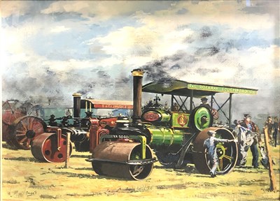 Lot 319 - Angell, a traction engine rally, oil on board, 38cm x 48cm.