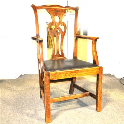 Lot 557 - Oak Georgian style elbow chair