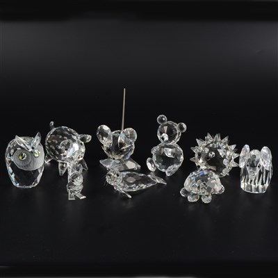 Lot 15 - Collection of Swarovski Crystal glass figures, including fish, owls, elephant, mice, etc.