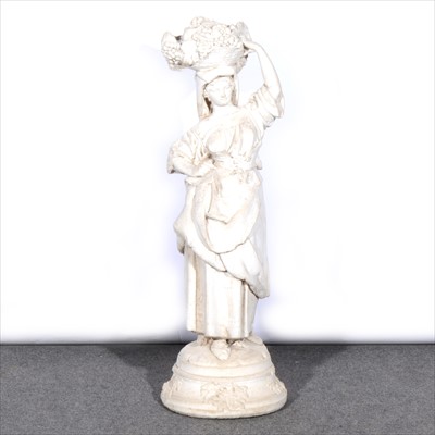 Lot 661 - Reconstituted stone figure, girl with a basket of fruit