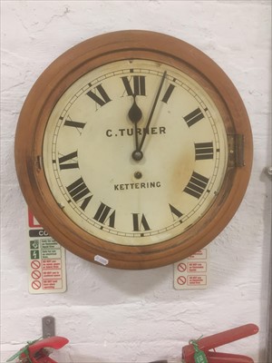 Lot 276 - A pine wall clock, white enamelled dial, signed C. Turner, Kettering