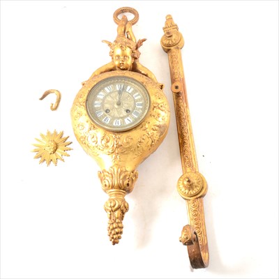 Lot 182 - French gilt metal pendant clock, fashioned as a cherub holding the pendant