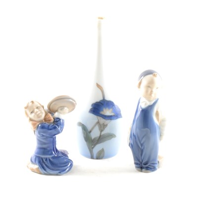 Lot 46 - A Royal Copenhagen porcelain figure, of a girl playing cymbals, another figure and a vase.