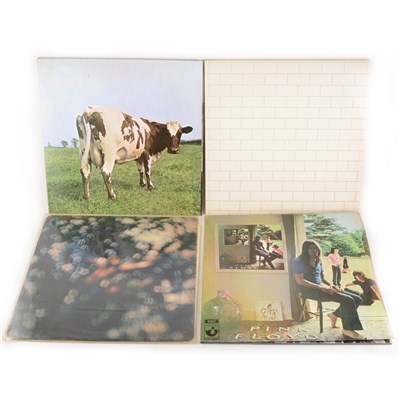 Lot 671 - Pink Floyd; four vinyl LP records, The Wall, Obscured by Clouds, Atom Heart Mother, Ummagumma.