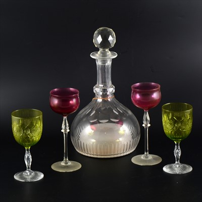 Lot 62 - Cut-glass mallet-shape decanter, and other glassware