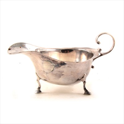 Lot 380 - Silver sauce boat, maker's mark rubbed but stamped Asprey London, Birmingham 1928