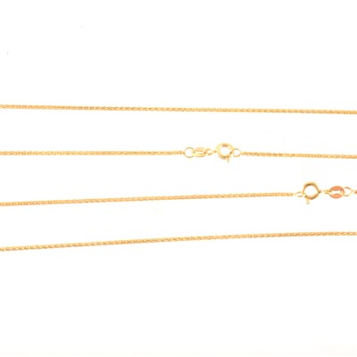 Lot 252 - Two 18 carat yellow gold chains necklaces.