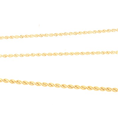 Lot 253 - An 18 carat yellow gold hollow rope design bracelet and similar necklace.