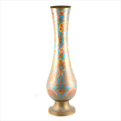 Lot 145 - Middle Eastern brass and enamelled vase, 60cm.