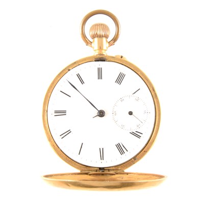 Lot 293 - An 18 carat yellow gold demi hunter pocket watch.