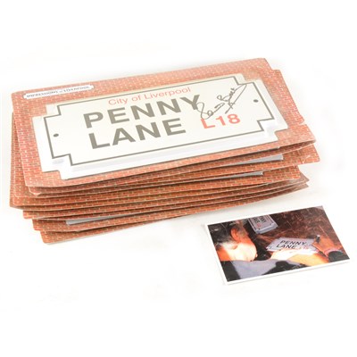 Lot 642 - Ten Penny Lane signs, signed by Pete Best