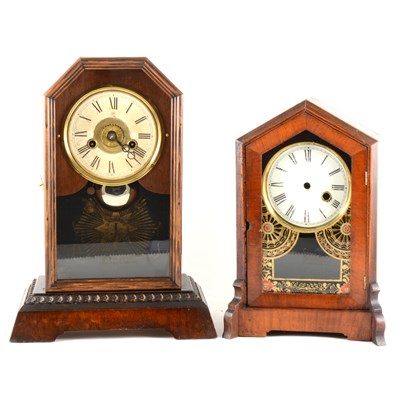 Lot 44 - Two wooden shelf clocks and the Price Guide to Collectable Clocks.