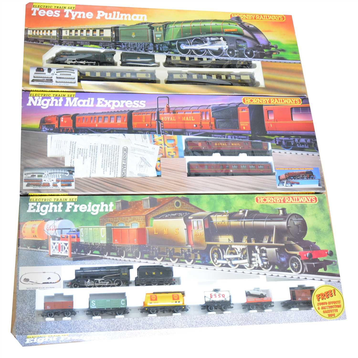 Lot 66 - Hornby OO gauge model railway sets; three including 'Tees Tyne Pullman', 'Night Mail Express' and 'Eight Freight'