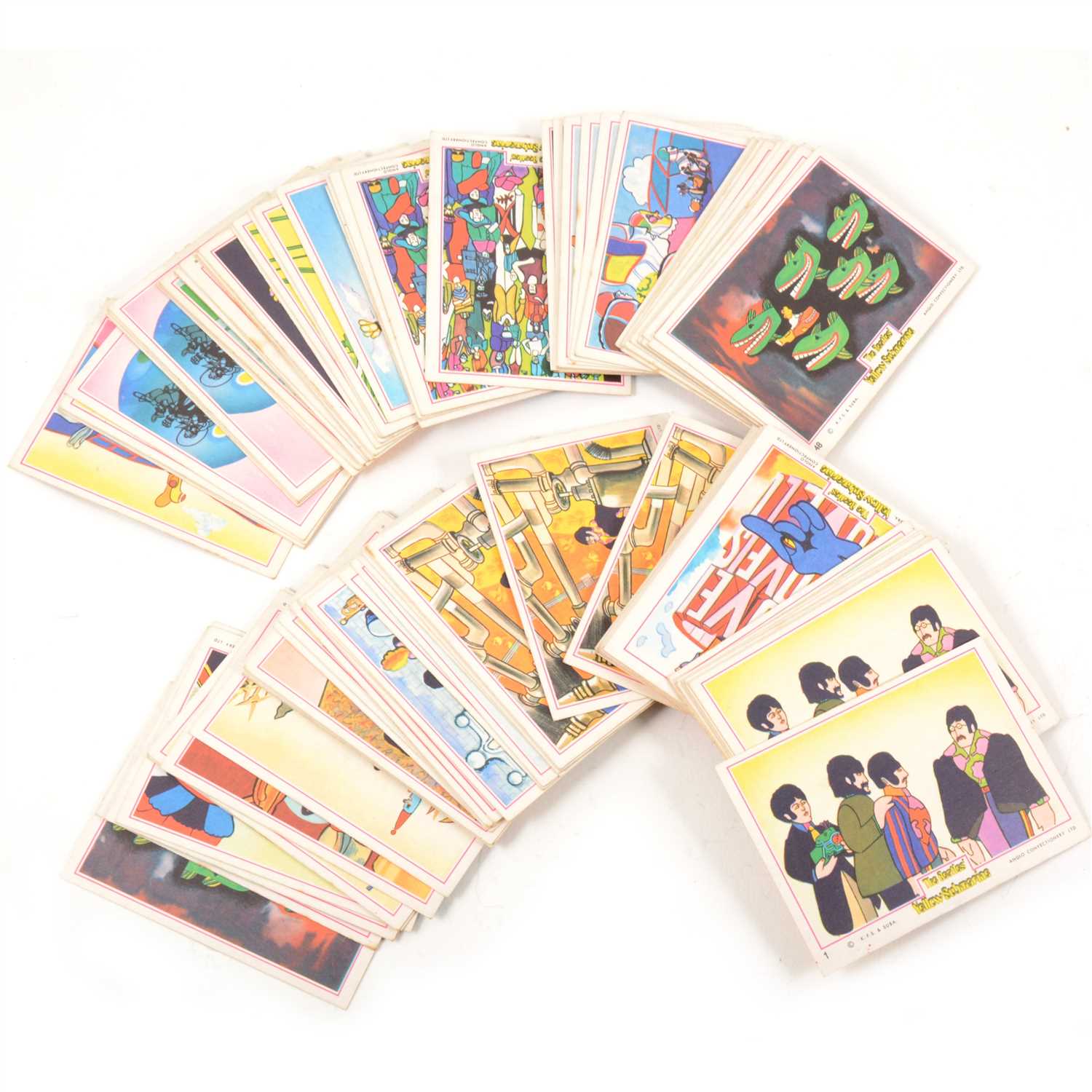 Lot 634 - The Beatles Yellow Submarine trading gum cards; a large quantity of 102 cards, including many duplications but not a full run.