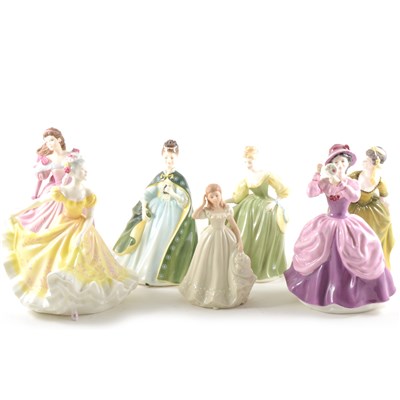 Lot 7 - Five Royal Dounton figurines, a Colport and a Regal figurine.