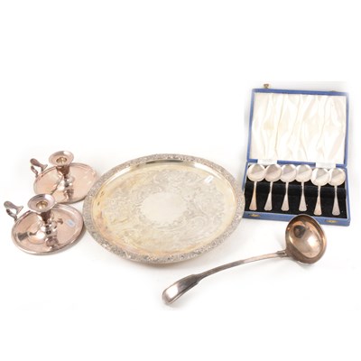 Lot 142 - A box of assorted silver-plated wares.