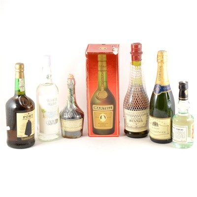 Lot 122 - Assorted wines and spirits, including Martell Medallion Cognac V.S.O.P. 1 Litre boxed, Champagne Hubert De Claminger