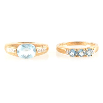 Lot 222 - Two gemset ring - blue topaz and aquamarine.