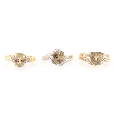 Lot 225 - Three zultanite and diamond dress rings, 18 carat yellow and white gold.