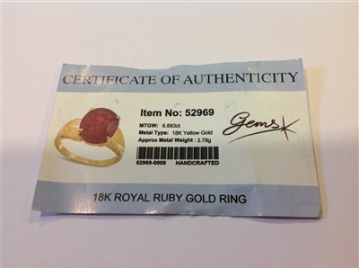 Lot 214 - A ruby dress ring.