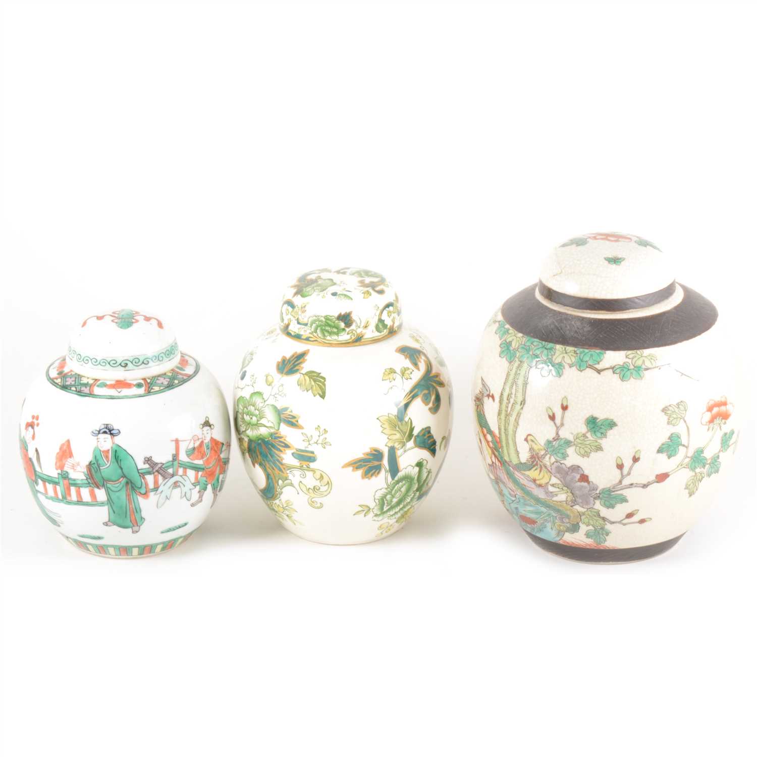 Lot 50 - Two modern Chinese ginger jars, a Masons ginger jar and cover, and a sectional food tray.